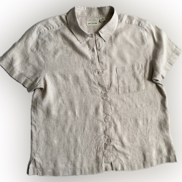 ANN TAYLOR linen Short sleeve button down shirt in tan, size 14 - Picture 6 of 6